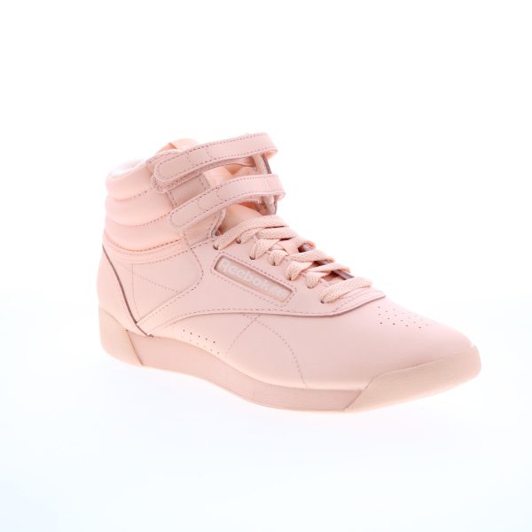 Reebok Freestyle Hi Womens Orange Leather Lace Up Lifestyle Sneakers Shoes Cheap - Image 2