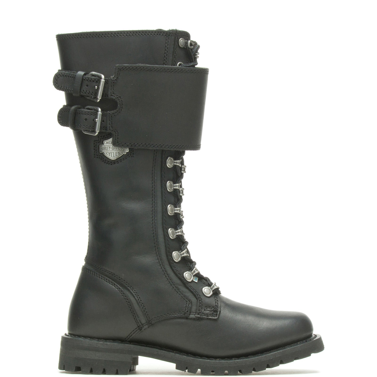Harley-Davidson Grimes 12  Lace D87205 Womens Black Leather Motorcycle Boots Cheap