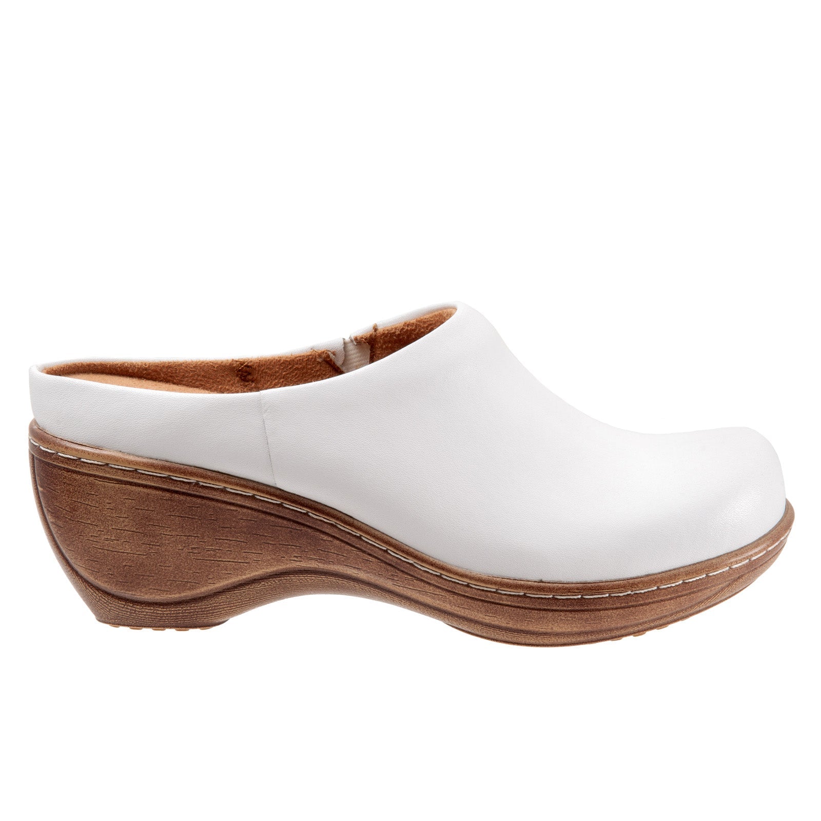Softwalk Madison S2056-100 Womens White Narrow Leather Clog Flats Shoes Sale