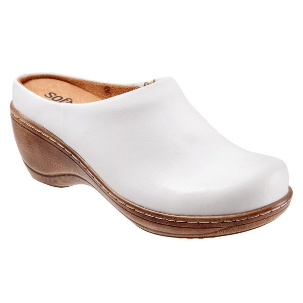 Softwalk Madison S2056-100 Womens White Wide Leather Clog Flats Shoes on Sale - Image 2