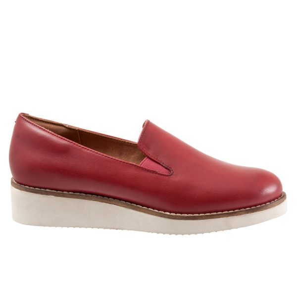 Softwalk Whistle S1810-601 Womens Red Narrow Leather Loafer Flats Shoes on Sale