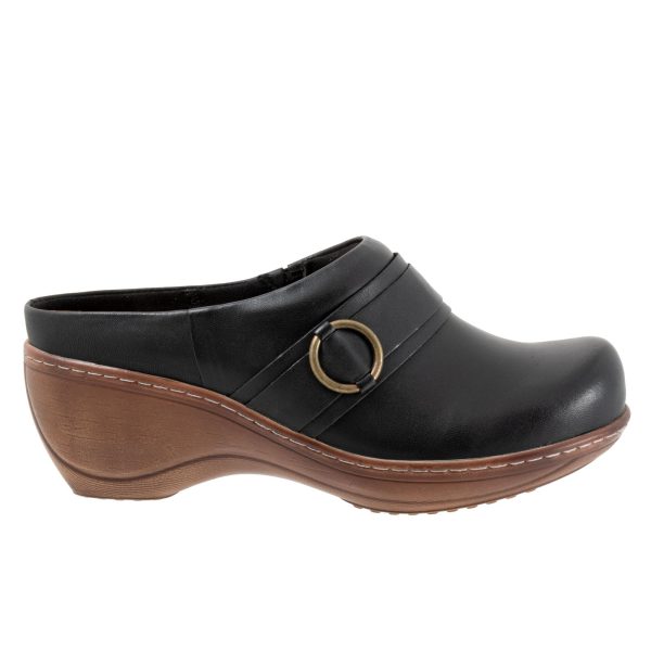 Softwalk Macintyre S2361-001 Womens Black Wide Leather Clog Flats Shoes on Sale