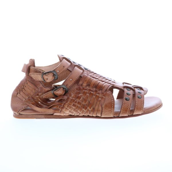 Bed Stu Claire F373004 Womens Brown Leather Hook & Loop Strap Sandals Shoes Cheap