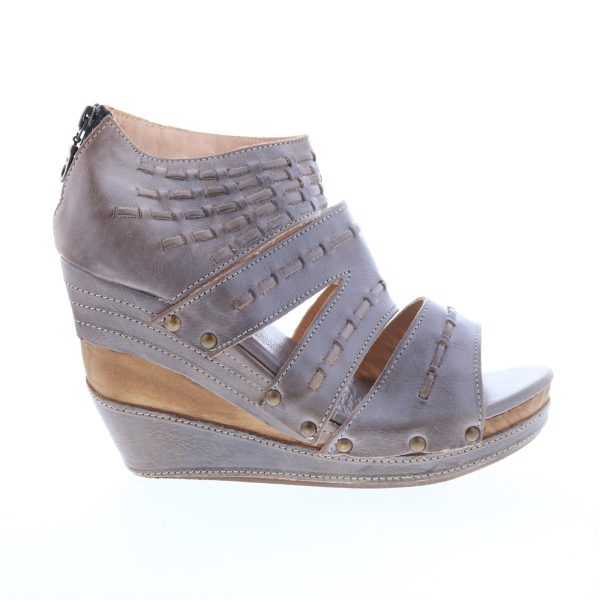 Bed Stu Jacey F374013 Womens Gray Leather Zipper Wedges Sandals Shoes Sale