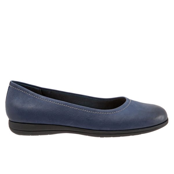Trotters Darcey T1904-400 Womens Blue Leather Slip On Ballet Flats Shoes Fashion