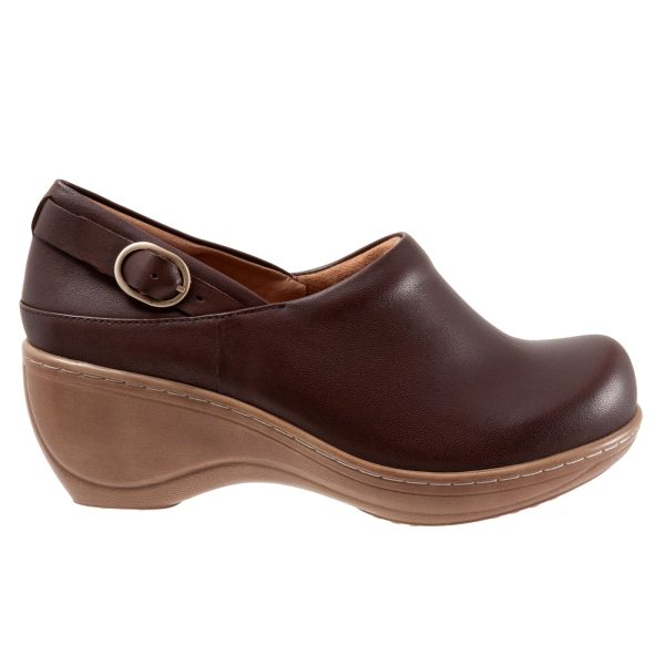 Softwalk Minna S2253-200 Womens Brown Narrow Leather Clog Flats Shoes Cheap