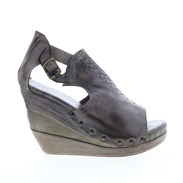 Bed Stu Julissa F399006 Womens Gray Leather Hook & Loop Wedges Heels Shoes on Sale