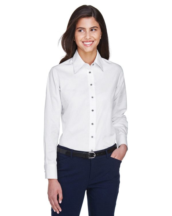 Harriton Ladies Long Sleeve Stain-Release Twill Shirt | White For Sale