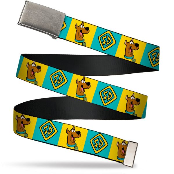Web Belt - Scooby Doo Pose and Dog Tag Blocks Yellow Blue Webbing For Cheap