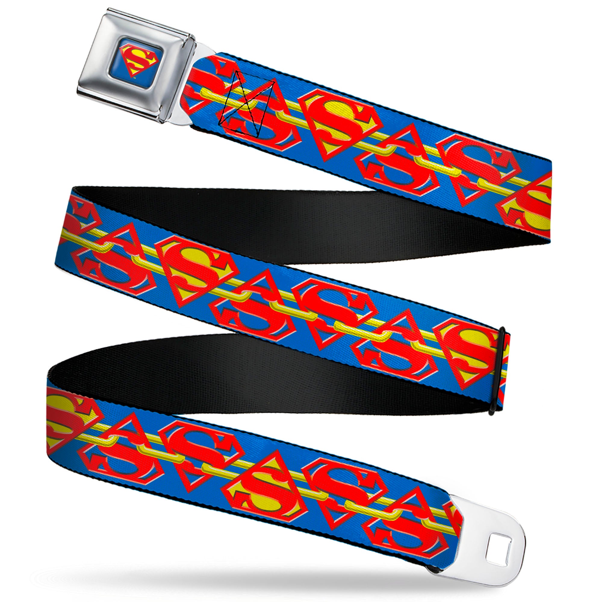 Superman Full Color Blue Seatbelt Belt – Superman Chained Shield Logo Flip Blue Red Yellow Webbing Online Sale