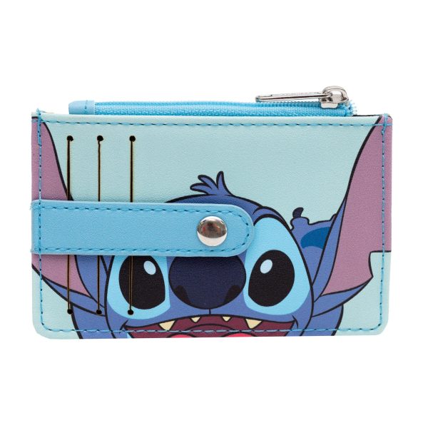 Disney Wallet, Wallet ID Card Holder, Lilo and Stitch Stitch Smiling Face Close Up Baby Blue, Vegan Leather Online Sale