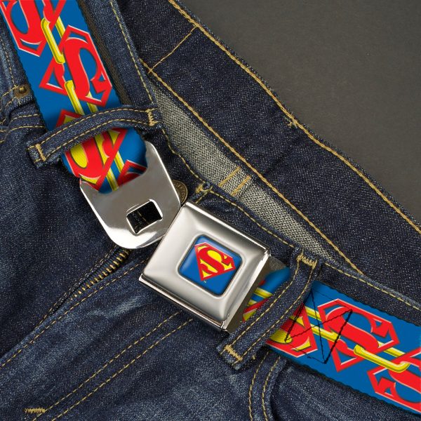 Superman Full Color Blue Seatbelt Belt - Superman Chained Shield Logo Flip Blue Red Yellow Webbing Online Sale - Image 2