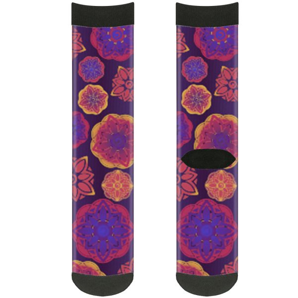 Sock Pair - Polyester - Boho Mandala Purples Oranges Pinks - CREW Online Hot Sale